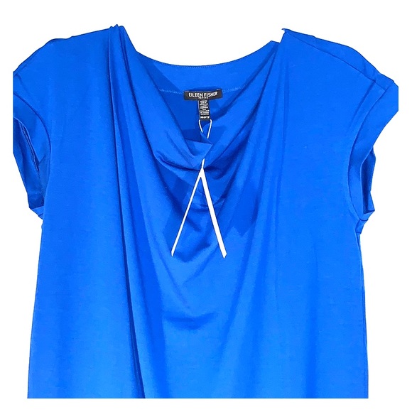 Eileen Fisher Petite Drape Front Dress Blue - Picture 4 of 6